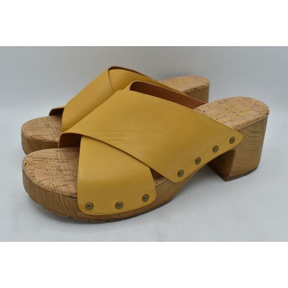 Kork-Ease Shoes - Kork-Ease Womens Size 10 Tatum Yellow Full Grain Leather Heeled Platform Sandals